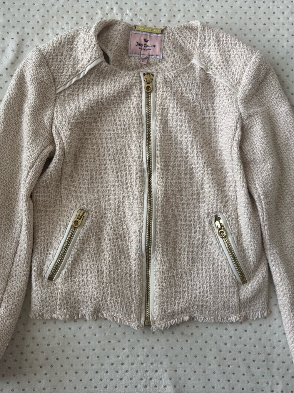 Juicy Couture Cream Tweed Zip Jacket